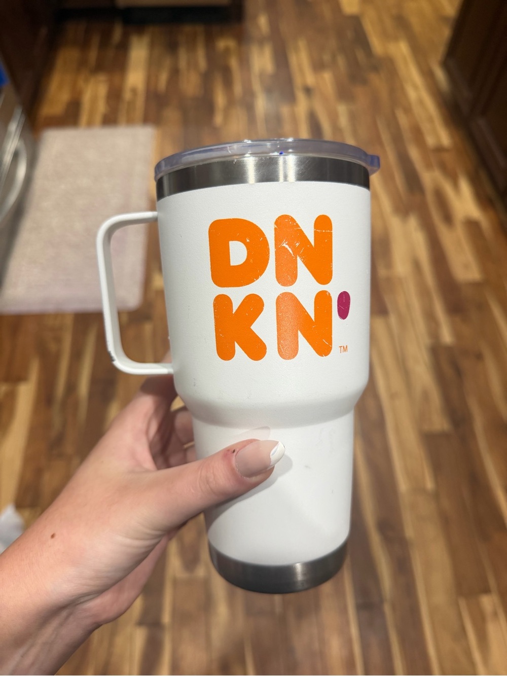 White Insulated Travel Mug with Orange Logo